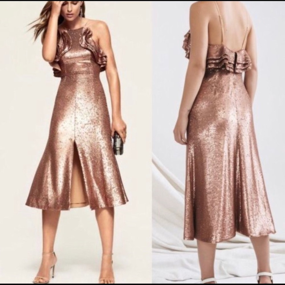 C/MEO COLLECTIVE Illuminated Sequin Ruffle Midi Dress